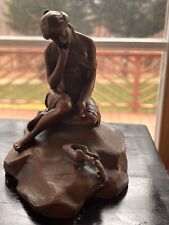 Bronze sculpture of a young girl who sits near a broken jug USSR signed picture