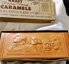 Vintage 50s Kraft Carmels Full Unopened Box Sealed Cello Guildcraft  Mt Rushmore picture
