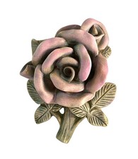 Vintage Chalkware Pink Rose Floral Wall Plaque 3D Flowers Cottage 7” picture