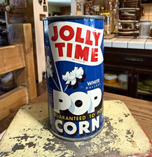 RARE Antique 1940s Jolly Time Popcorn Can UNOPENED Factory Sealed 1/2 LB NOS Tin picture