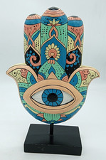 VTG Handcrafted Wooden Hamsah Eye Of Fatima Colorful Hand Of Protection Bali 14