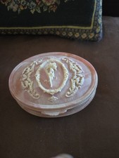 Vintage Incolay Stone Handcrafted Jewelry Box with Tag oval . picture