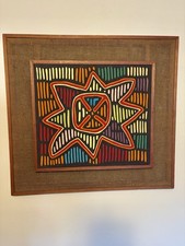 Vintage Kuna Mola Textile Art Framed Hand-Stitched Reverse Appliqué 27x25 1960's picture