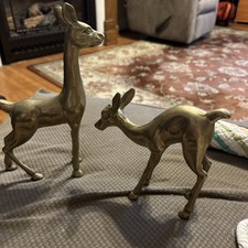 Pair of Large Vtg MCM Brass Deer Bambi Statues 9