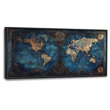 Trulave Large Blue World Map Wall Art 60''x30'' picture