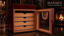 Hansen Premium Cigar Humidor Large  100 Cigars with 4 Cedar Drawers Humidifier picture