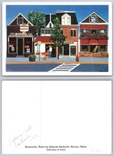 Brunswick Maine Street Scene D. Beckwith Art Postcard Frosty's The Works 1989 picture