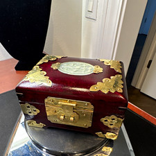 Chinese Decorative Jewelry Box with Brass Mounts, Latch and Ornate Design picture