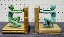 Antique Ronson Deco Flapper Girl Metal Bookends Book Ends RARE picture