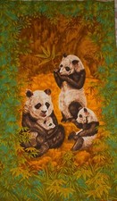Vintage Wesco Reltex Barkcloth Fabric Panel Panda Bears Family 24