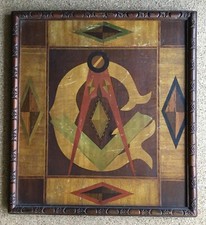 Vintage Masonic Freemason Square and Compasses Marquetry Wood Inlay  Sign picture