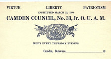 c1920 CAMDEN DELAWARE CAMDEN COUNCIL NO 33 JR O.U.A.M. LETTERHEAD Z5818 picture