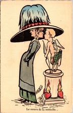 French Satirical Cupid Lady Hat Hearts Le Revers de la Medaille Postcard picture