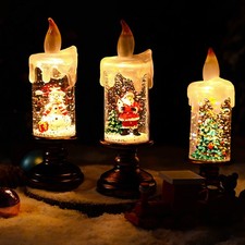 Christmas Snow Globe Candle Light Water Glittering Santa Decor Decoration Gifts picture