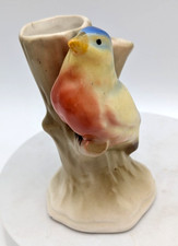 Czechoslovakia Hand Painted Ceramic Bird On Tree Double Vase picture
