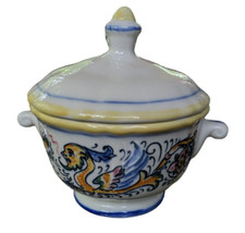 Vintage Hall Pottery Ceramic Sugar Soup  Bowl Lid Winged Floral Dragon #2582 USA picture