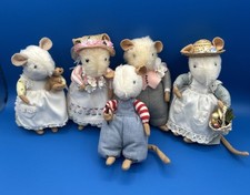 Storybook Felted Mouse Dolls Brambly Hedge Style Cottagecore Vintage Lot Of Five picture