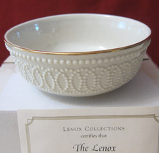 New Vintage Lenox Ivory Beaded Infinity Design Bowl 5 1/2” 24K Gold Rim picture