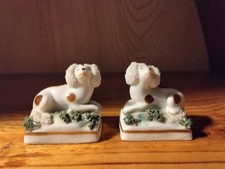 Antique Pair Of Miniature Staffordshire Poodle Dog Figurines picture