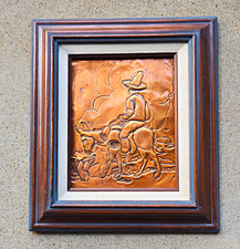 Vintage Mid Century 1959 Framed Embossed Copper Relief Wall Art - Western Cowboy picture