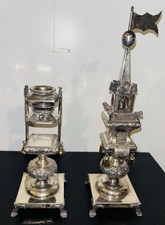 Vintage .800 Silver Havdalah Set Asher Israel Besamim Spice Tower & Candle 547g picture