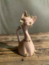 Vtg Lefton Anthropomorphic PINK Kitty Cat BELL W Gold Bow Rhinestone Collar Trim picture