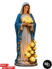 Virgin Mary Garden Light, Mary Statue With LED Glowing Roses Resin Blessed Decor picture