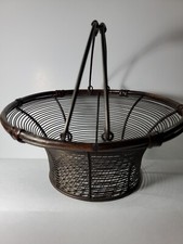 Metal Wire Basket round egg apple brown Country Decorative Farmhouse 9 Inch picture