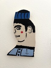 VTG Folk Art Figure Wall Hanging Acrylic Painted Outsider sailor nautical picture