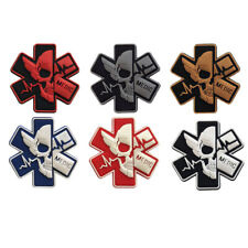 6PCS 3D PVC Paramedic Medic MED EMT First Aid Skull Rubber Hook&Loop Patch Glow picture