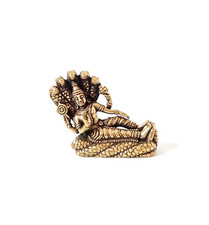 Gold Vishnu Reclining Shesha Statue Hindu God Serpent Sleep Worship Carry Mini picture