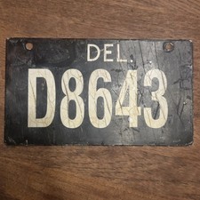 Vintage Delaware Porcelain Dealer License Plate Pre-1947 Black 4 Digit Tag D8643 picture