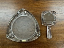 Vintage Mid Century Pukeberg Sweden Glass Hand Mirror and Ashtray Set picture