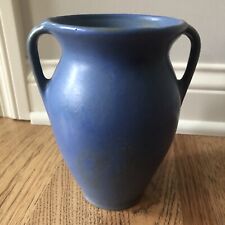 Antique Niloak Pottery Matte Glazed Peacock Blue Double Handled Vase 7” picture