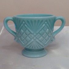 Fostoria Aqua Blue Glass Diamond Sunburst Open Sugar 1957-1959 picture