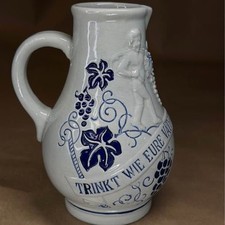 Vintage German Stoneware Wine Jug “Trinkt Wie Eure Väter” Cobalt Blue Relief picture