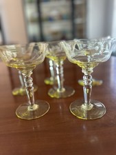 Vintage Tiffin Franciscan Etched Yellow Topaz Champagne Coupe Glasses Set of 6 picture