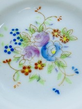 VTG Porcelain Japan Small HandPainted Dish Floral White w Gold Trim 3” x 3” picture