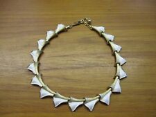 Vintage Trifari Choker Necklace Gold Tone White Enamel Triangle 13