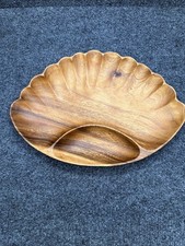 Vintage Monkey Pod Wood Clam Shell Bowl Serving Dish Made in Philipines picture