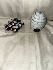 VTG Hand Painted Wooden Igloo with 9 Penguins Antarctic Bird Nesting Doll Style picture