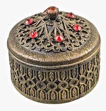 Antique Ornate 1920s Filigree Jeweled Covered Box Vanity Trinket Holder picture