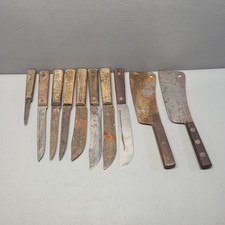 Vintage Ontario Old Hickory Butcher Knife Lot Carbon Steel 2 Cleavers 10 Pieces picture