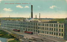 Barnes' Factory in Rockford, Illinois c.1910 with railroad antique postcard picture