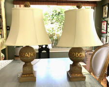 SALE  Antique Pair of French Hand Painted Wooden Lamps   SALE picture