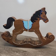Wooden Rocking Horse Handmade Coin Bank picture