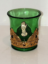 Summit Art Glass Lacy Medallion  Emerald Green & Gold Toothpick Holder picture