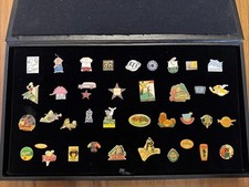 Vintage Enamel Pins. Salesmen Sample Box. 41 Pins picture