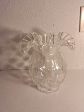 Antique Fenton Ruffled Glass Lamp Shade Globe Crimped Edge Interior Dot Design picture