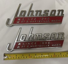 Vintage Johnson marine/dealer Emblem—Marysville, Washington RARE PAIR picture